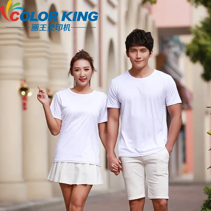 Men Women White T Shirt Shorts Set 16 Thermal Transfer Polyester