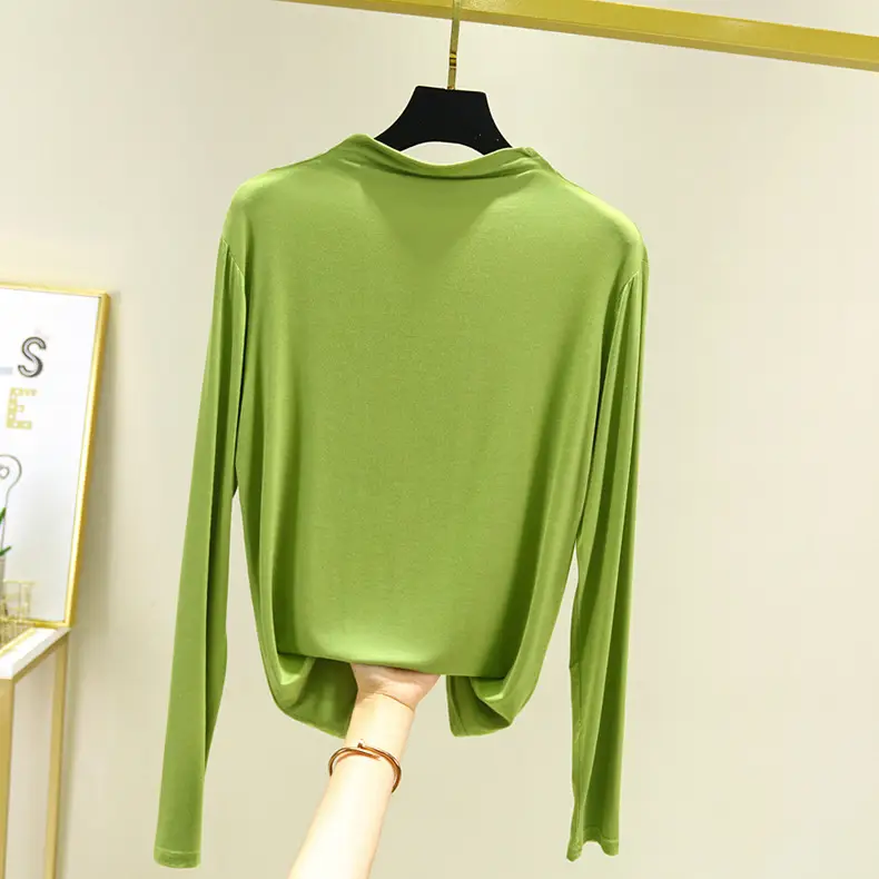 Women's Teal Long Sleeve T-Shirt with Half-Collar Design - Image 13