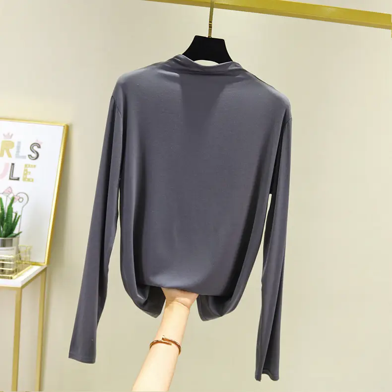 Women's Teal Long Sleeve T-Shirt with Half-Collar Design - Image 11