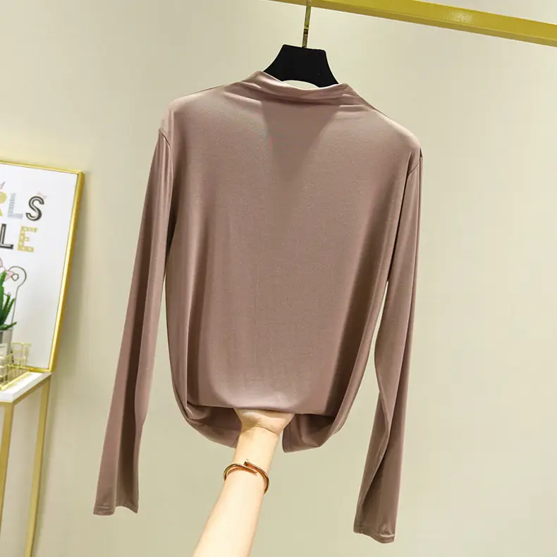 Women's Teal Long Sleeve T-Shirt with Half-Collar Design - Image 2