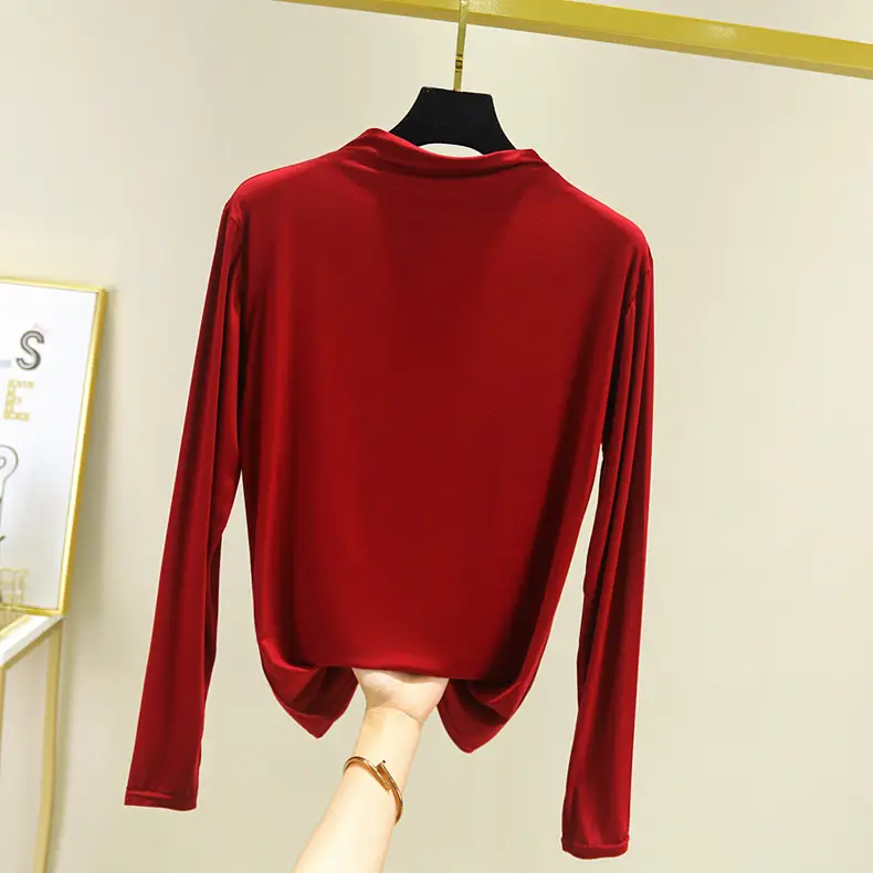 Women's Teal Long Sleeve T-Shirt with Half-Collar Design - Image 4