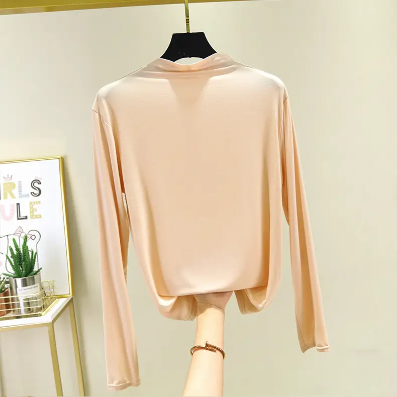 Women's Teal Long Sleeve T-Shirt with Half-Collar Design - Image 6