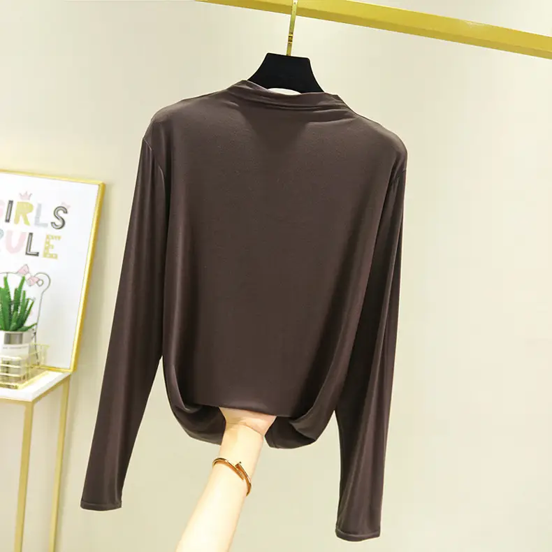 Women's Teal Long Sleeve T-Shirt with Half-Collar Design - Image 7