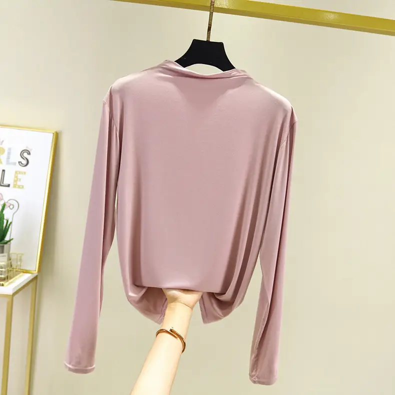 Women's Teal Long Sleeve T-Shirt with Half-Collar Design - Image 9