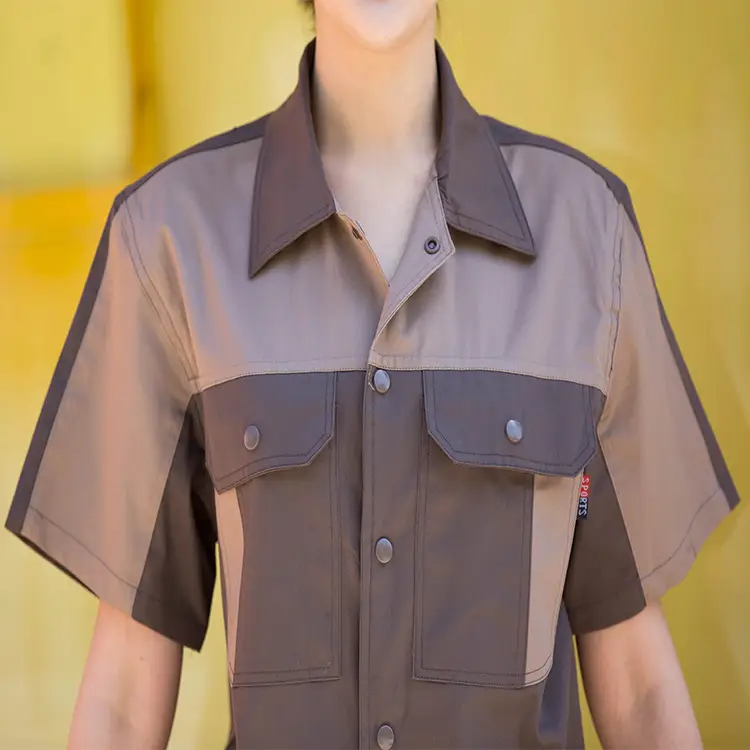 Summer Half-Sleeve Sweat Absorbent Work Suit Set Brown - Image 2
