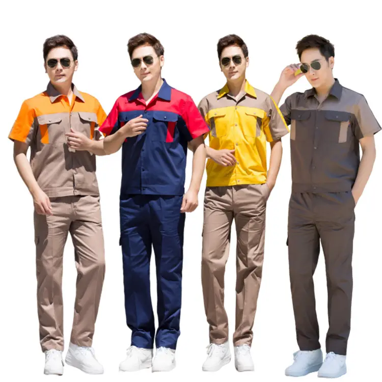 Summer Half-Sleeve Sweat Absorbent Work Suit Set Brown - Image 5
