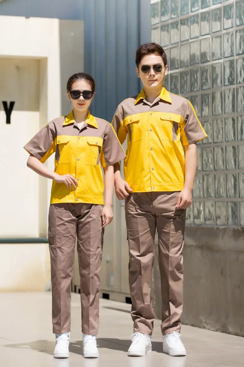 Summer Half-Sleeve Sweat Absorbent Work Suit Set Brown — feature 12