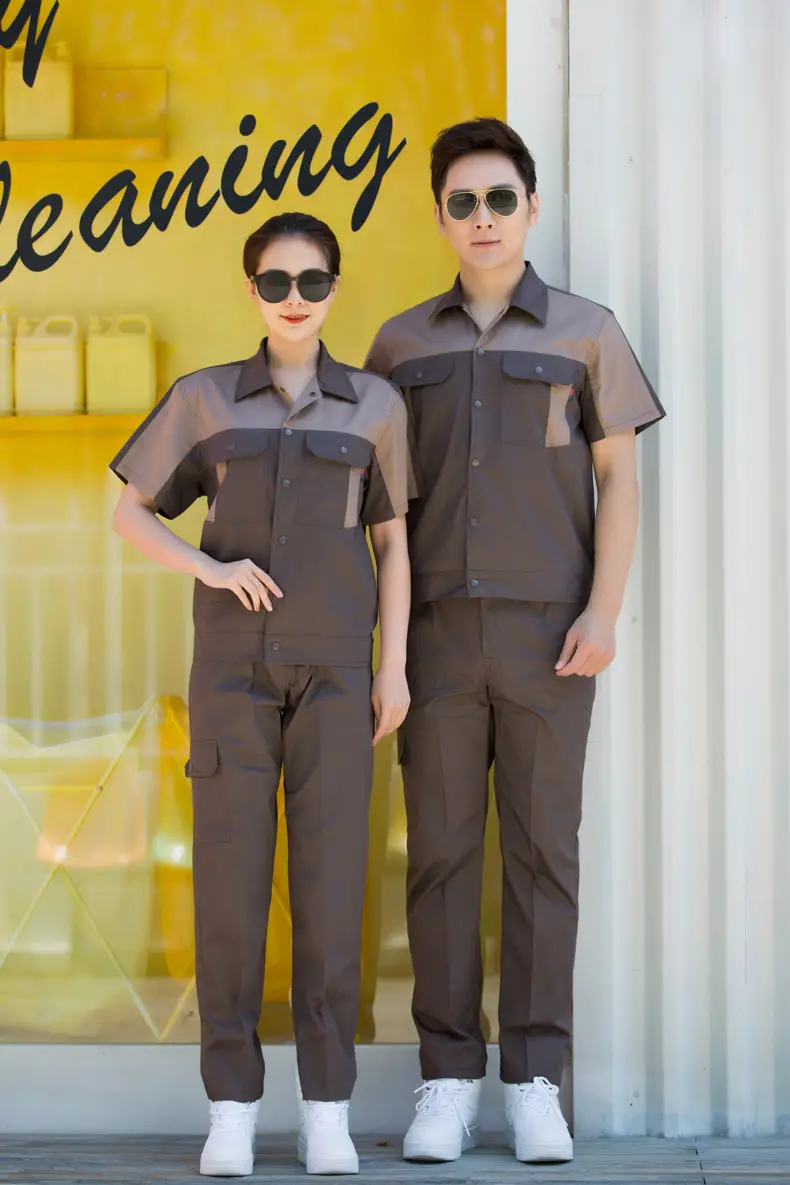 Summer Half-Sleeve Sweat Absorbent Work Suit Set Brown — feature 9