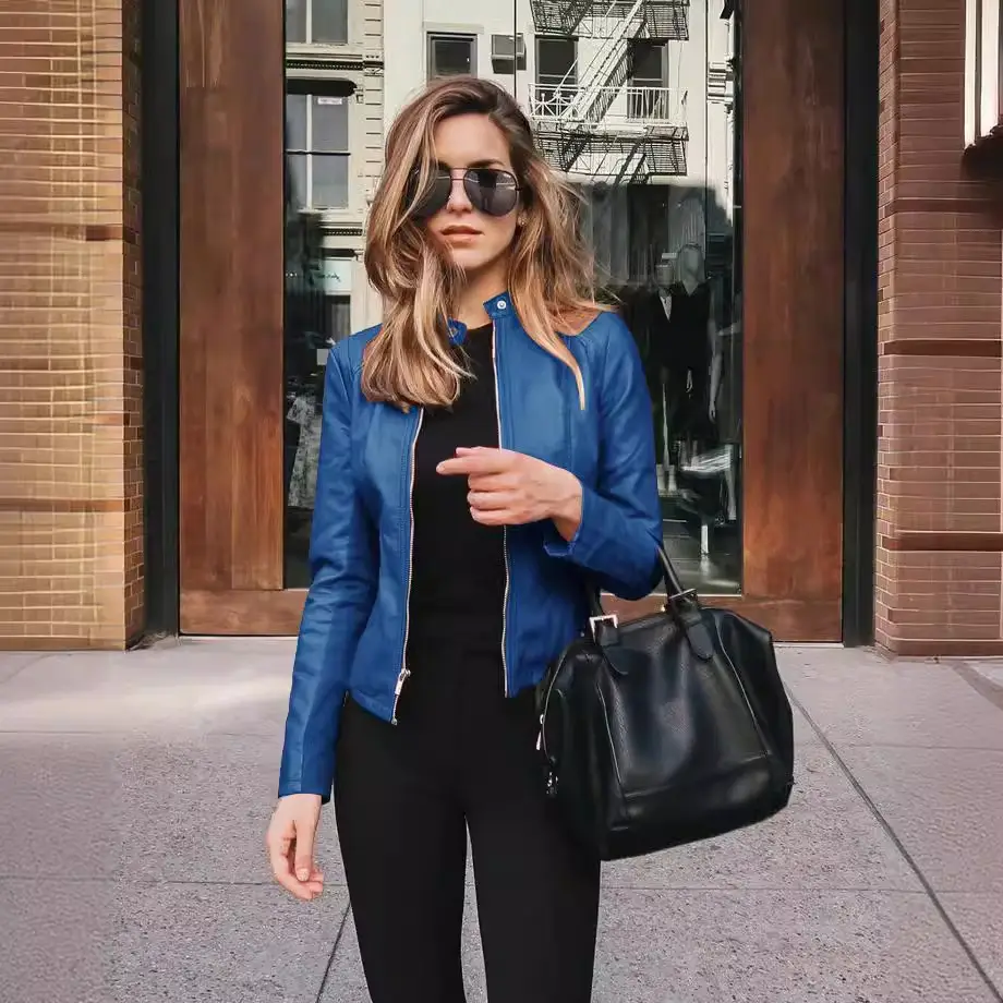Women's Black Leather Jacket with Tote Bag - Image 14