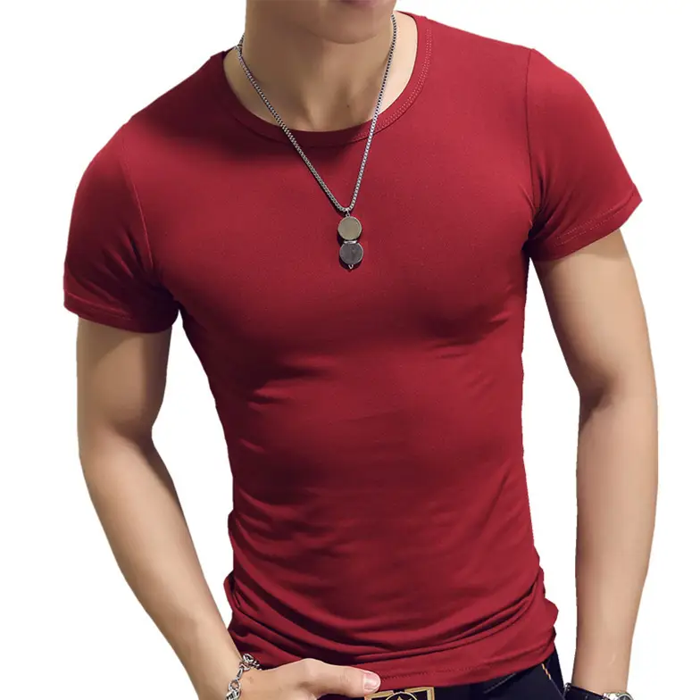 Men V-Neck Short Sleeve T-Shirt Grey Solid Color - Image 26