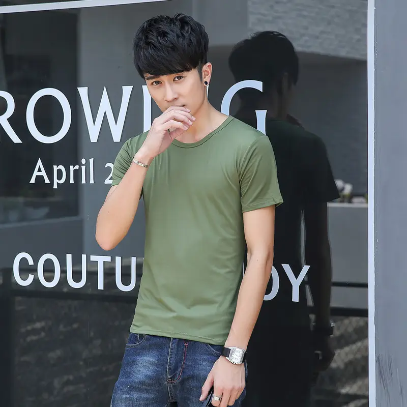 Men V-Neck Short Sleeve T-Shirt Grey Solid Color - Image 12