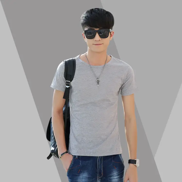 Men V-Neck Short Sleeve T-Shirt Grey Solid Color - Image 13