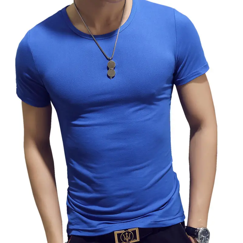 Men V-Neck Short Sleeve T-Shirt Grey Solid Color - Image 14