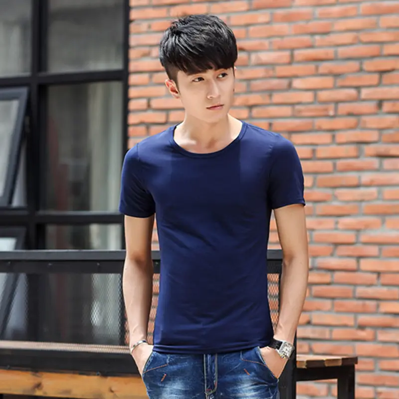 Men V-Neck Short Sleeve T-Shirt Grey Solid Color - Image 9