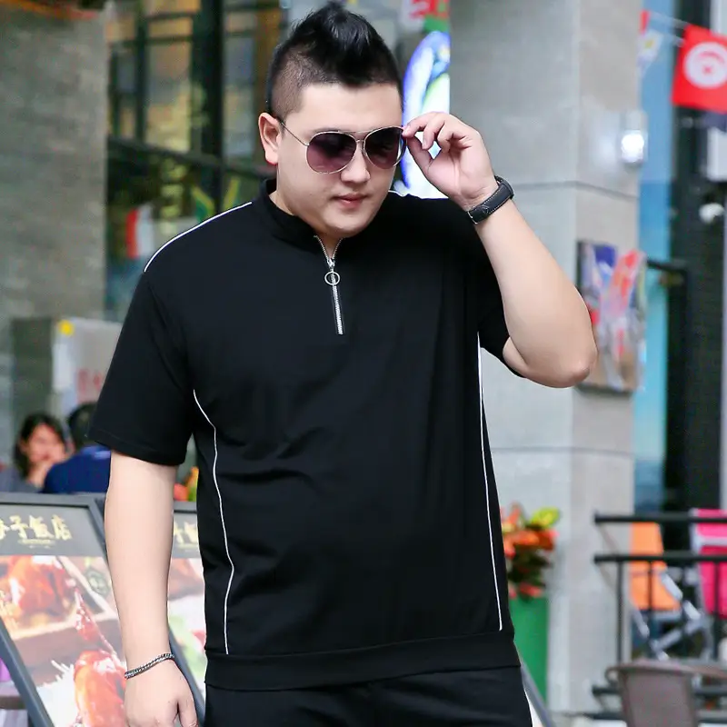 Men Black Fatty Collar Short Sleeve T-Shirt Extra Large - Image 4