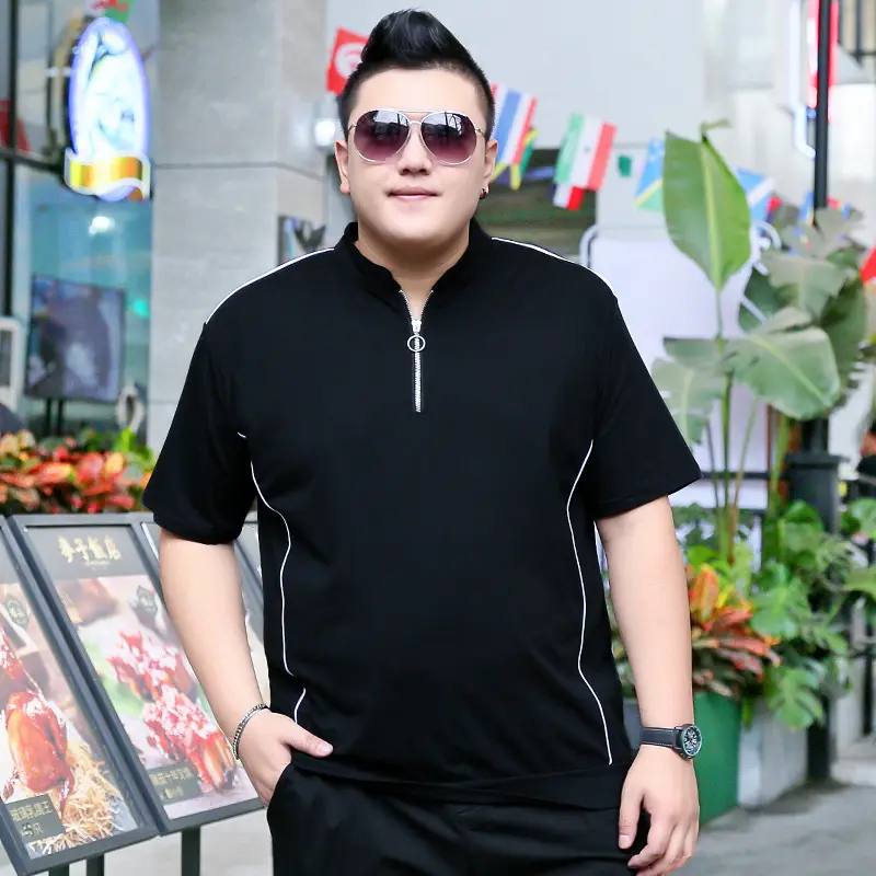 Men Black Fatty Collar Short Sleeve T-Shirt Extra Large - Image 5