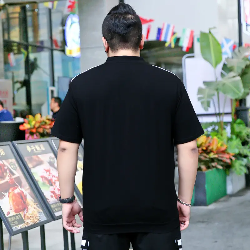 Men Black Fatty Collar Short Sleeve T-Shirt Extra Large - Image 6