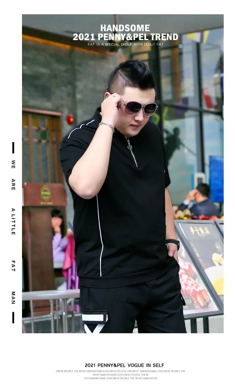 Men Black Fatty Collar Short Sleeve T-Shirt Extra Large — feature 10
