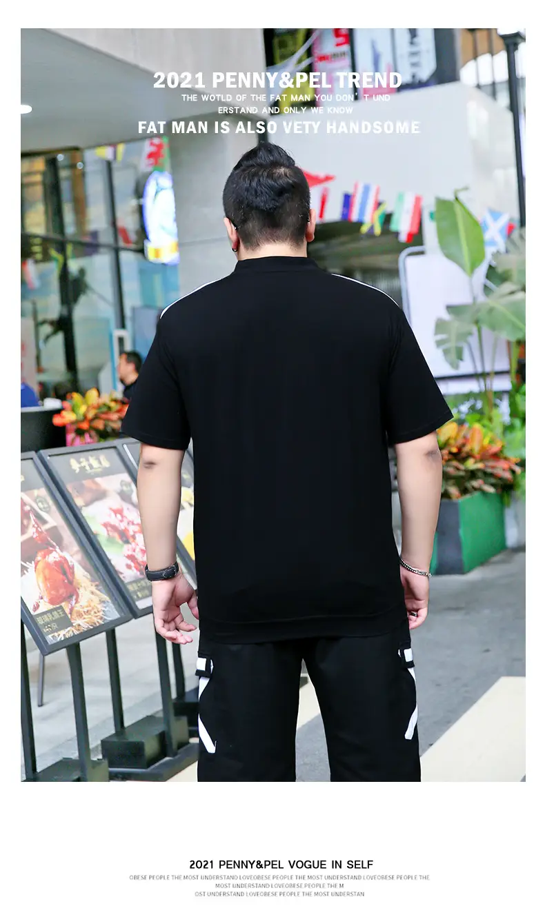 Men Black Fatty Collar Short Sleeve T-Shirt Extra Large — feature 12