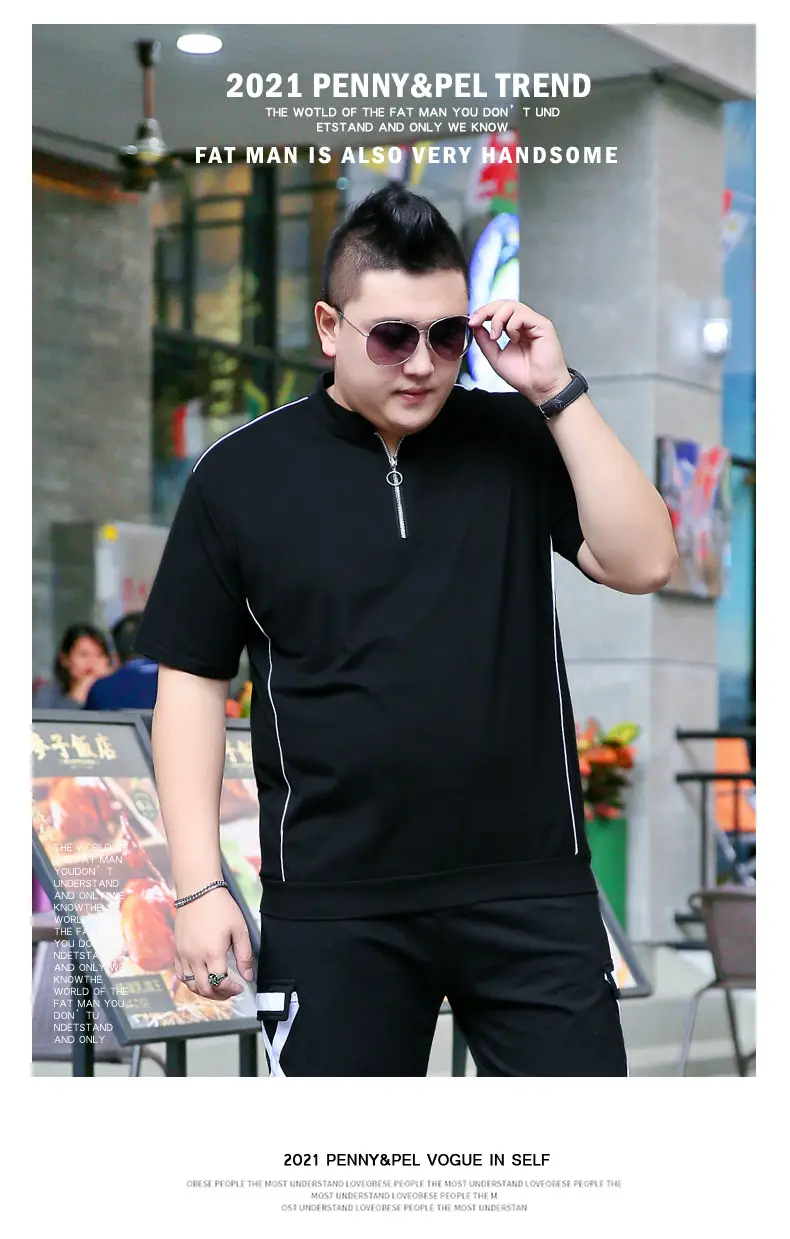 Men Black Fatty Collar Short Sleeve T-Shirt Extra Large — feature 8