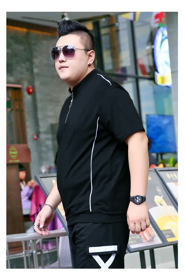 Men Black Fatty Collar Short Sleeve T-Shirt Extra Large — feature 9