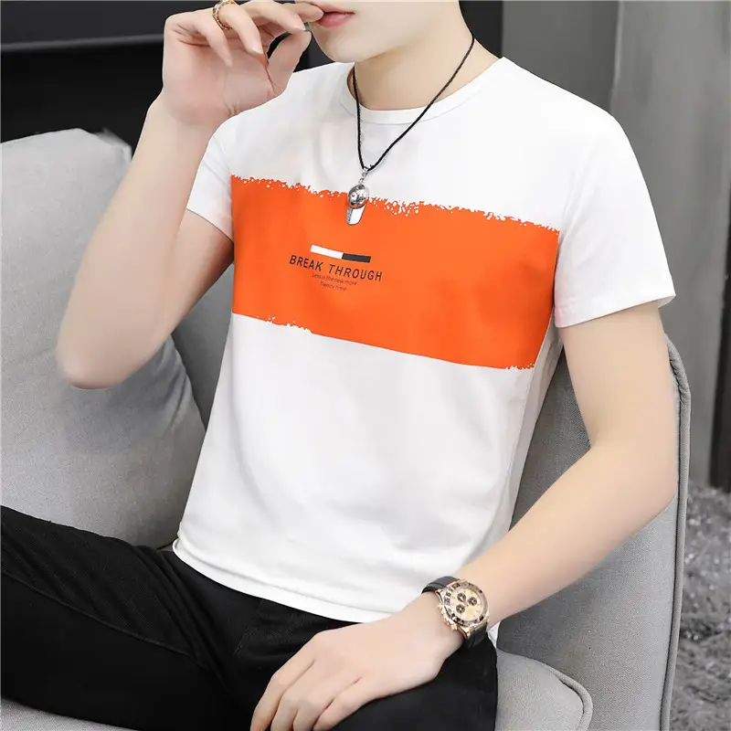 Men Cotton Graphic T-Shirt White Orange Base - Image 6