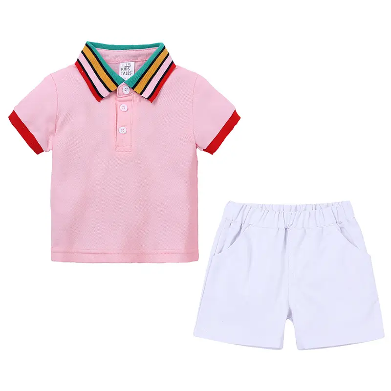 Kids Polo Shirt & Shorts Set White Blue Summer Boys