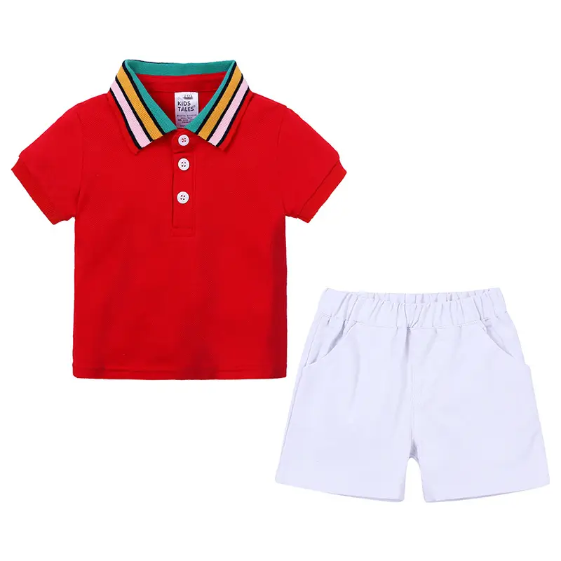 Kids Polo Shirt & Shorts Set White Blue Summer Boys