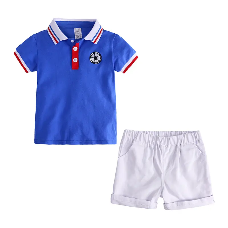 Kids Polo Shirt & Shorts Set White Blue Summer Boys