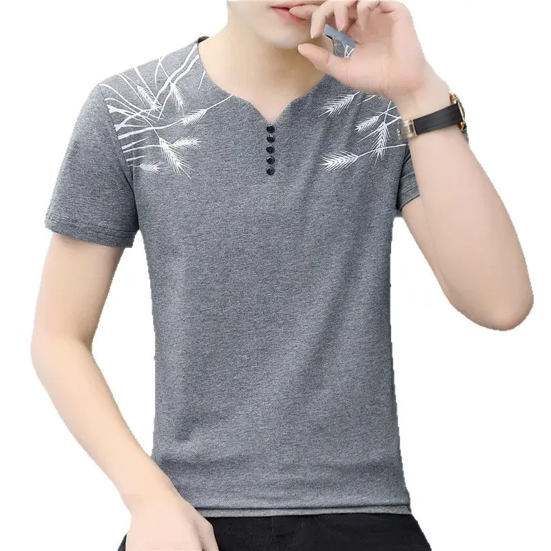 Men V Neck Cotton Printed T-Shirt Blue - Image 10