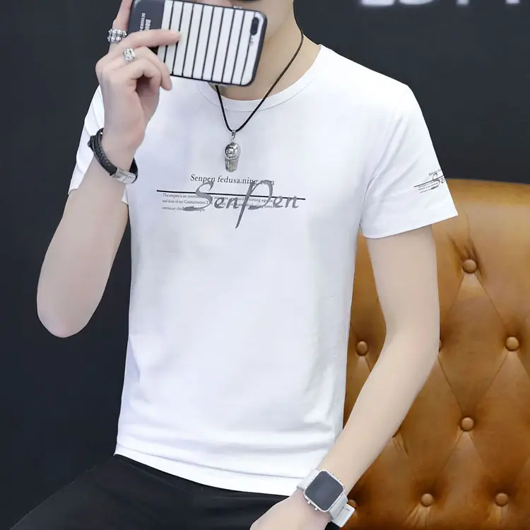 Men Grey Printed Cotton T-Shirt Short Sleeve Casual - Image 5