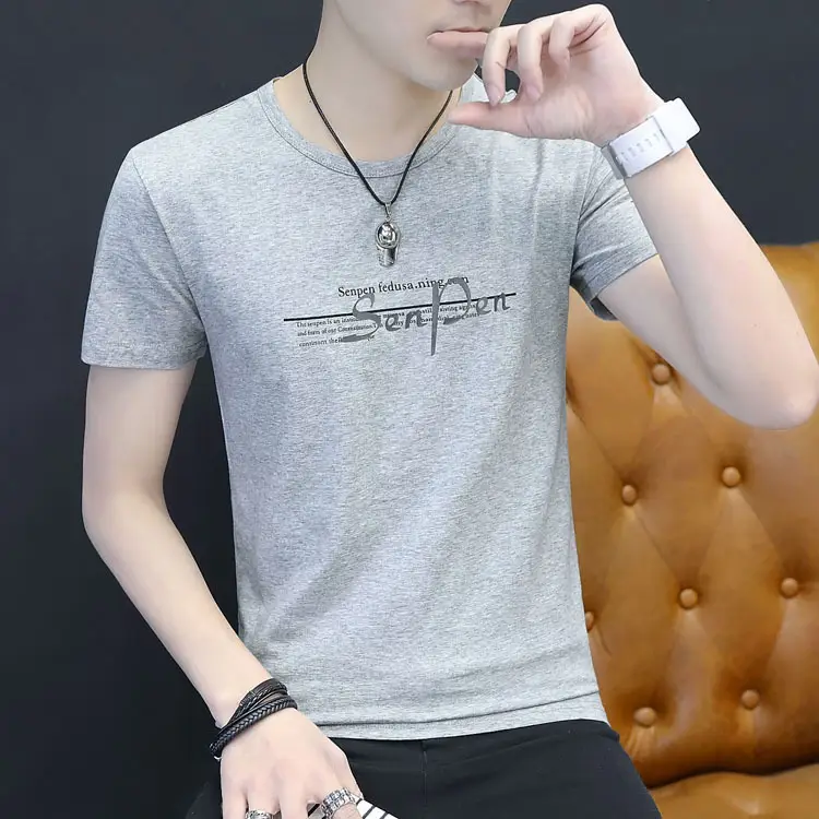Men Grey Printed Cotton T-Shirt Short Sleeve Casual - Image 2