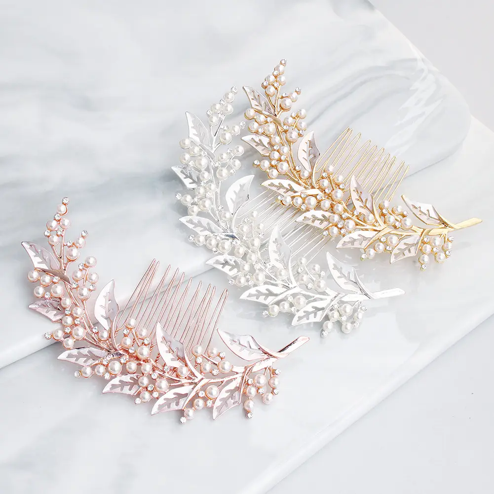 European Pearl Leaf Hair Comb for Bridal Wedding - Image 5