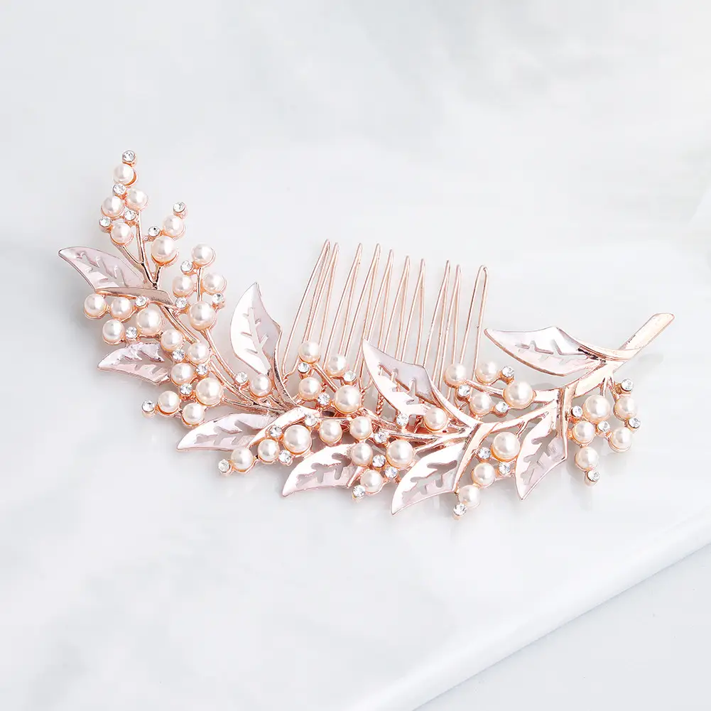European Pearl Leaf Hair Comb for Bridal Wedding - Image 6