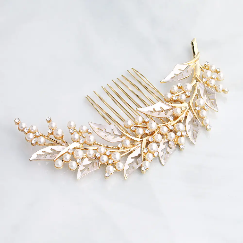 European Pearl Leaf Hair Comb for Bridal Wedding - Image 7