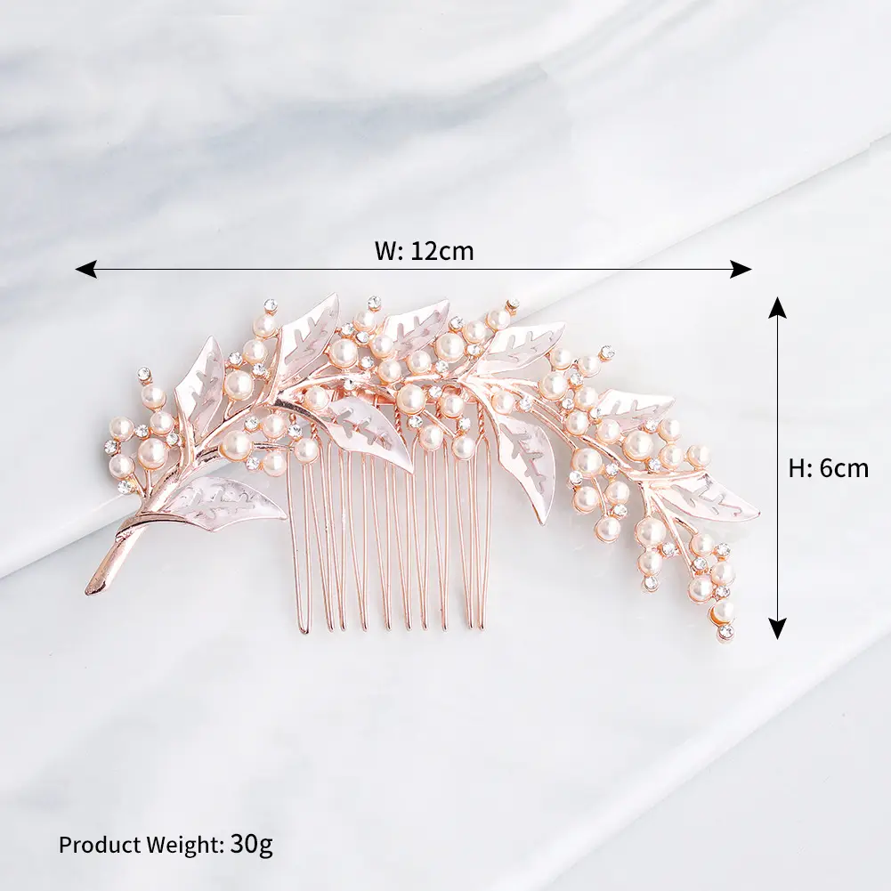 European Pearl Leaf Hair Comb for Bridal Wedding - Image 3