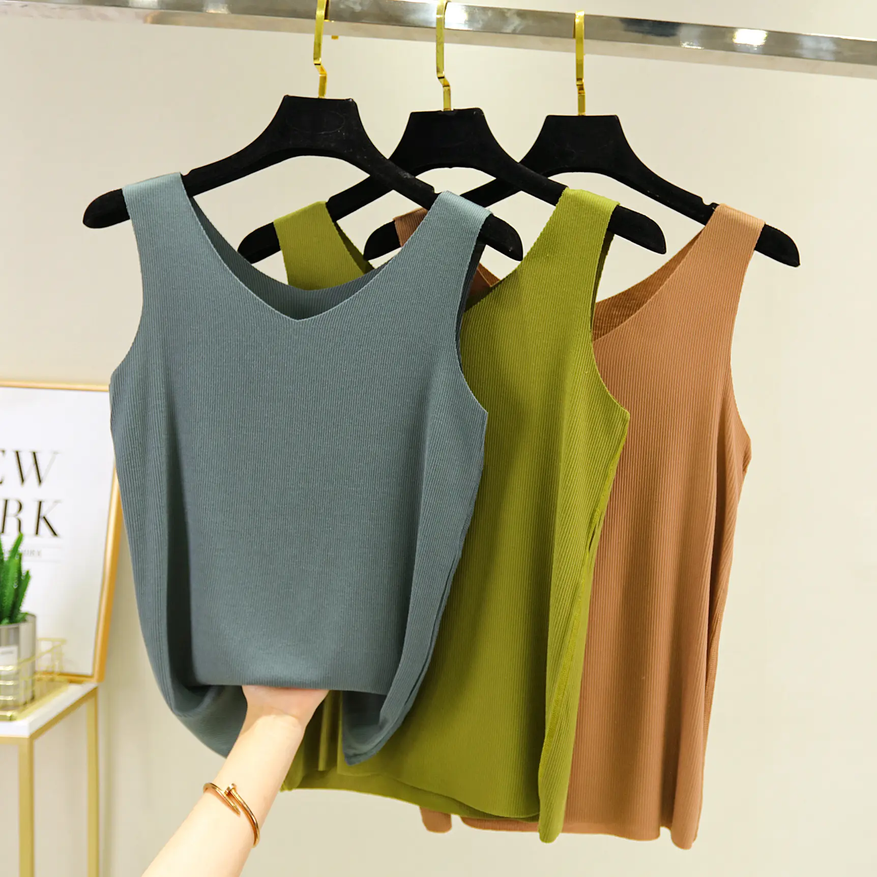Black V-Neck Sleeveless Vest for Women