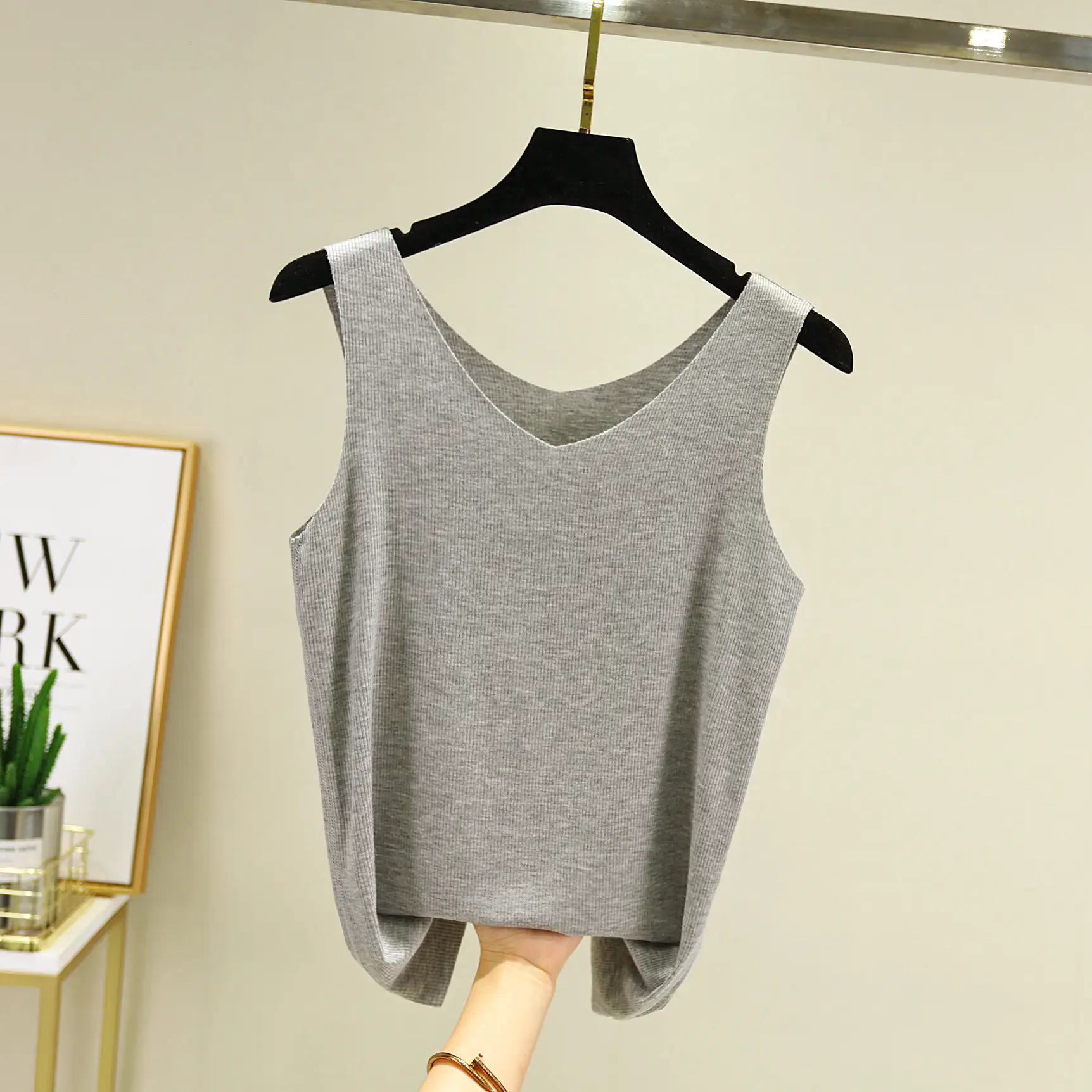 Black V-Neck Sleeveless Vest for Women