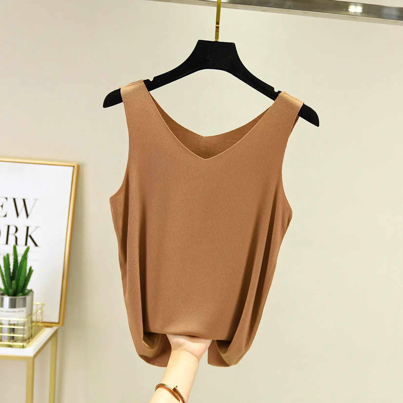 Black V-Neck Sleeveless Vest for Women