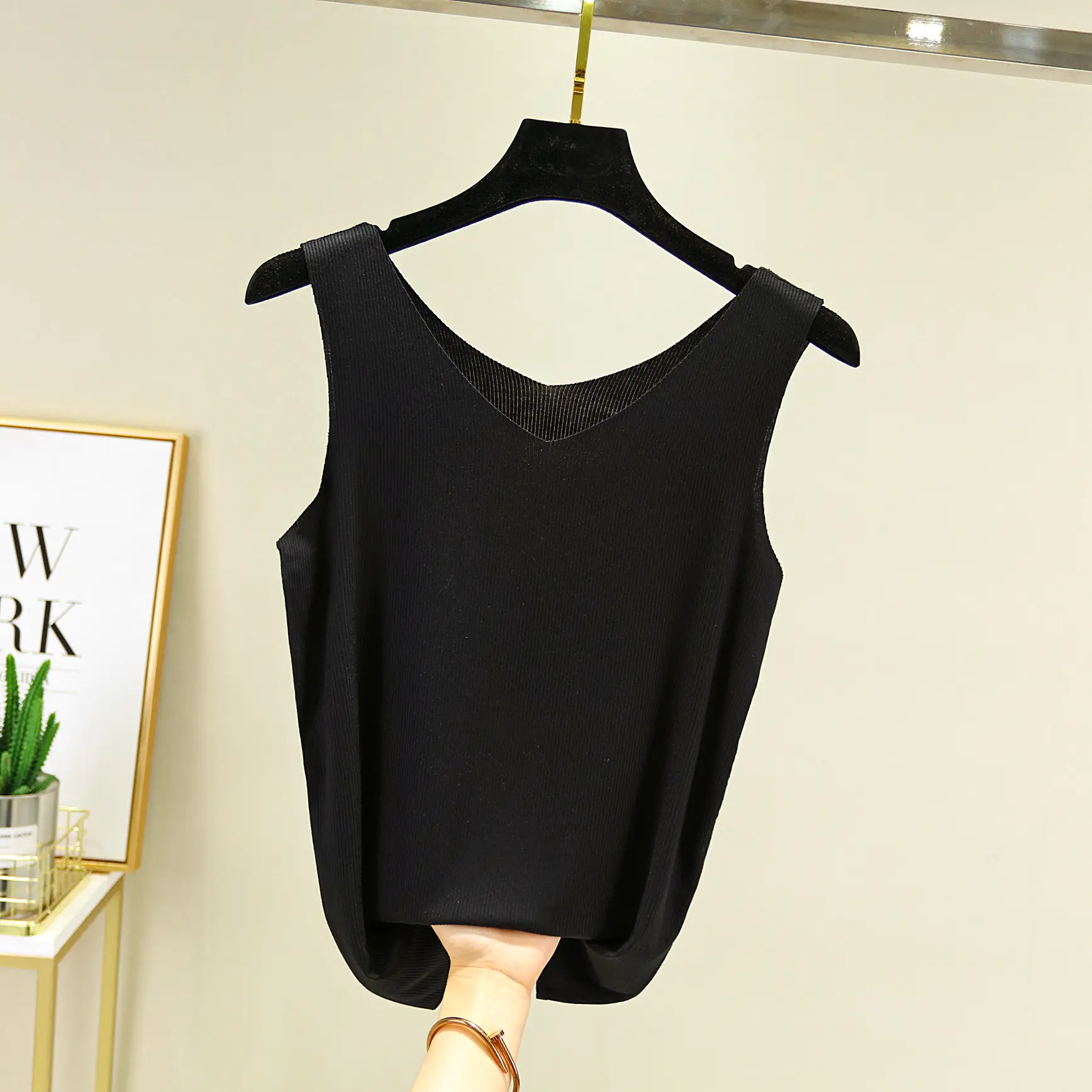 Black V-Neck Sleeveless Vest for Women