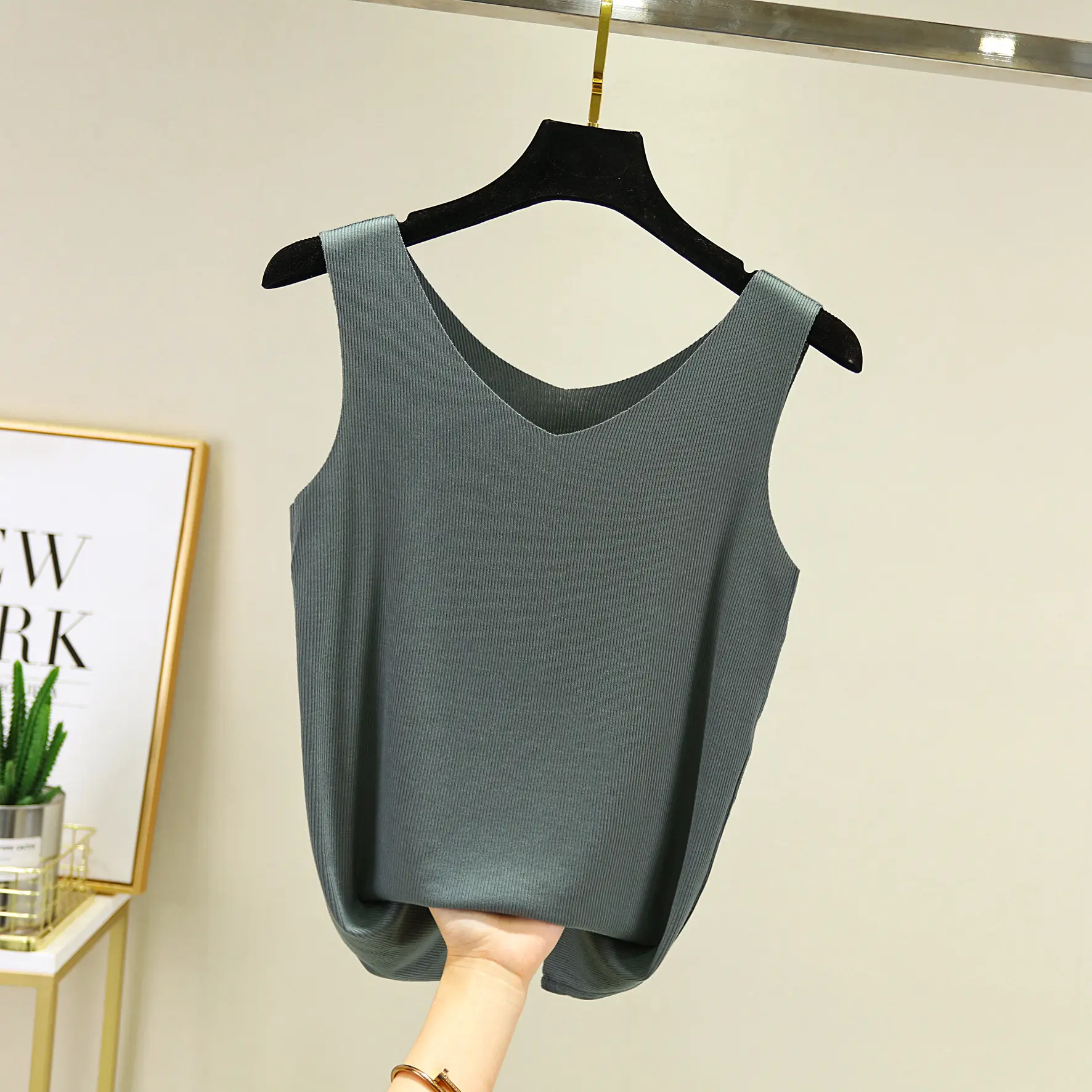 Black V-Neck Sleeveless Vest for Women