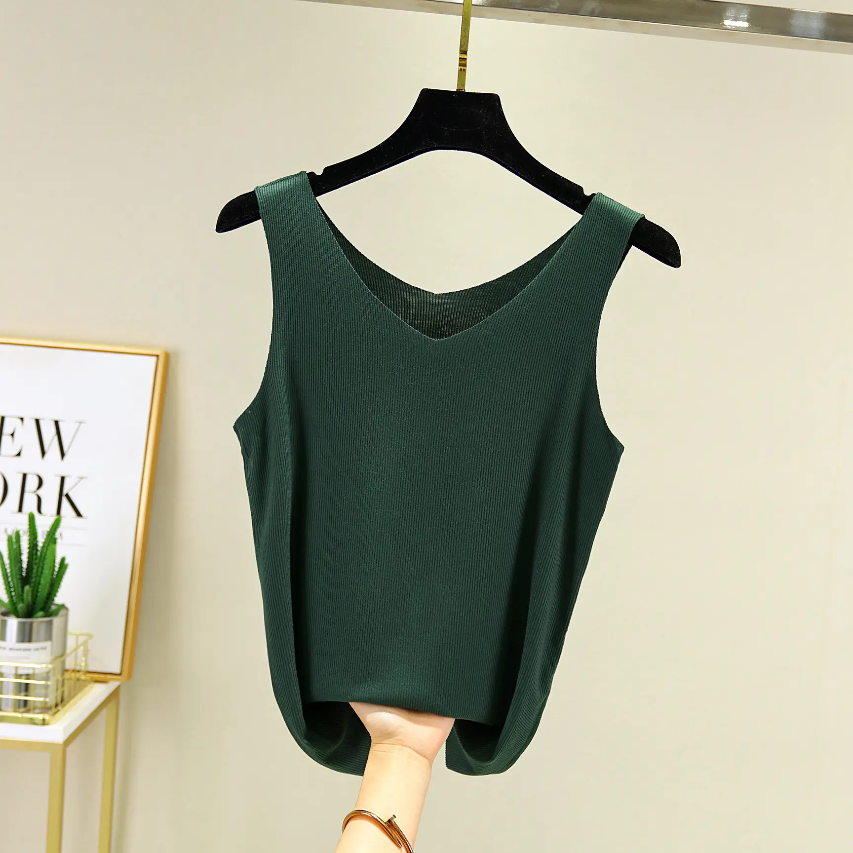 Black V-Neck Sleeveless Vest for Women
