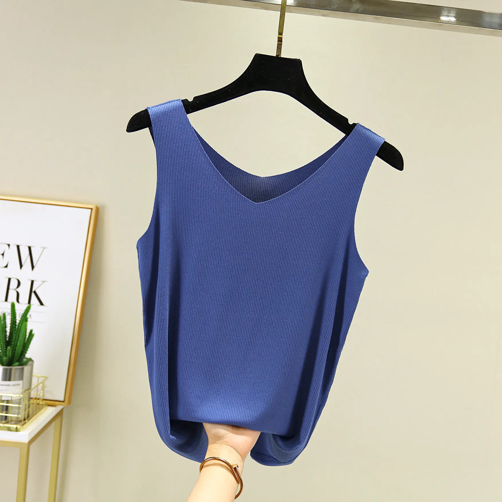 Black V-Neck Sleeveless Vest for Women