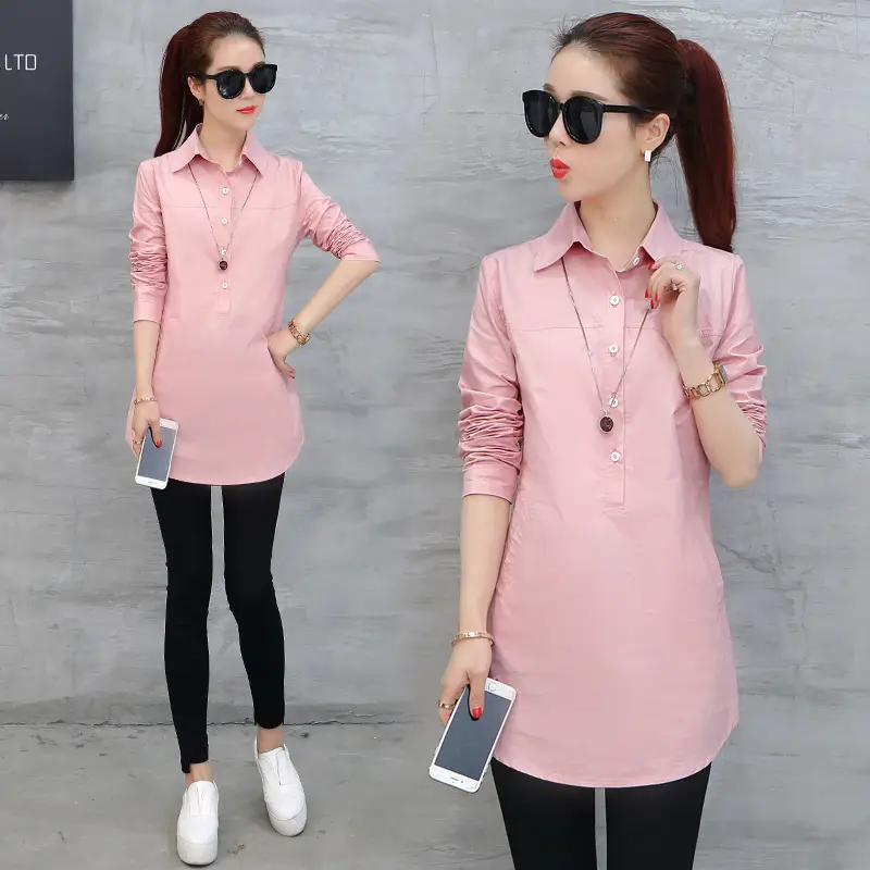 Women Long Sleeve Shirt Maroon Slim Fit Spring Wear