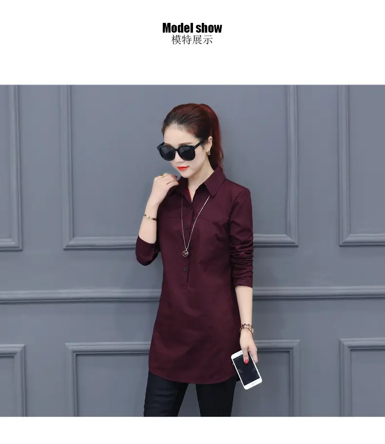 Women Long Sleeve Shirt Maroon Slim Fit Spring Wear — feature 11