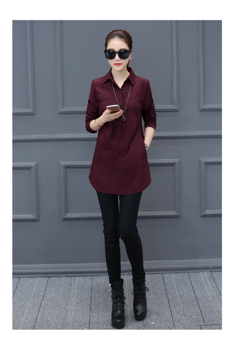 Women Long Sleeve Shirt Maroon Slim Fit Spring Wear — feature 13
