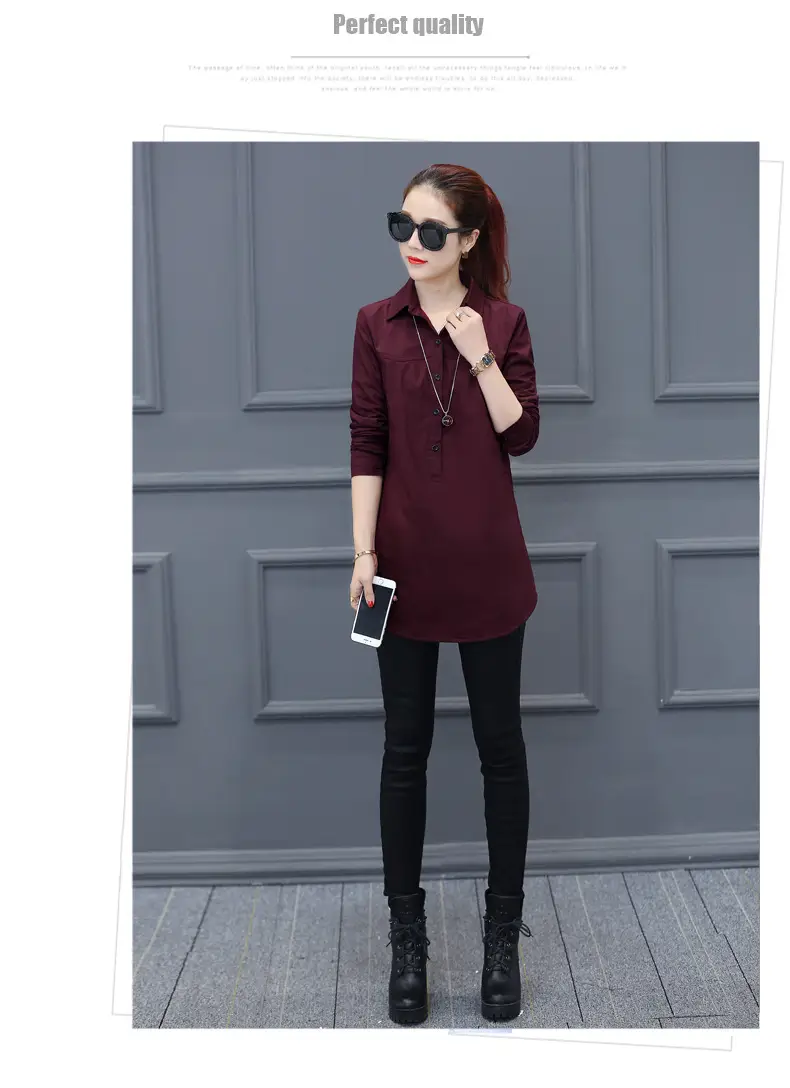 Women Long Sleeve Shirt Maroon Slim Fit Spring Wear — feature 14