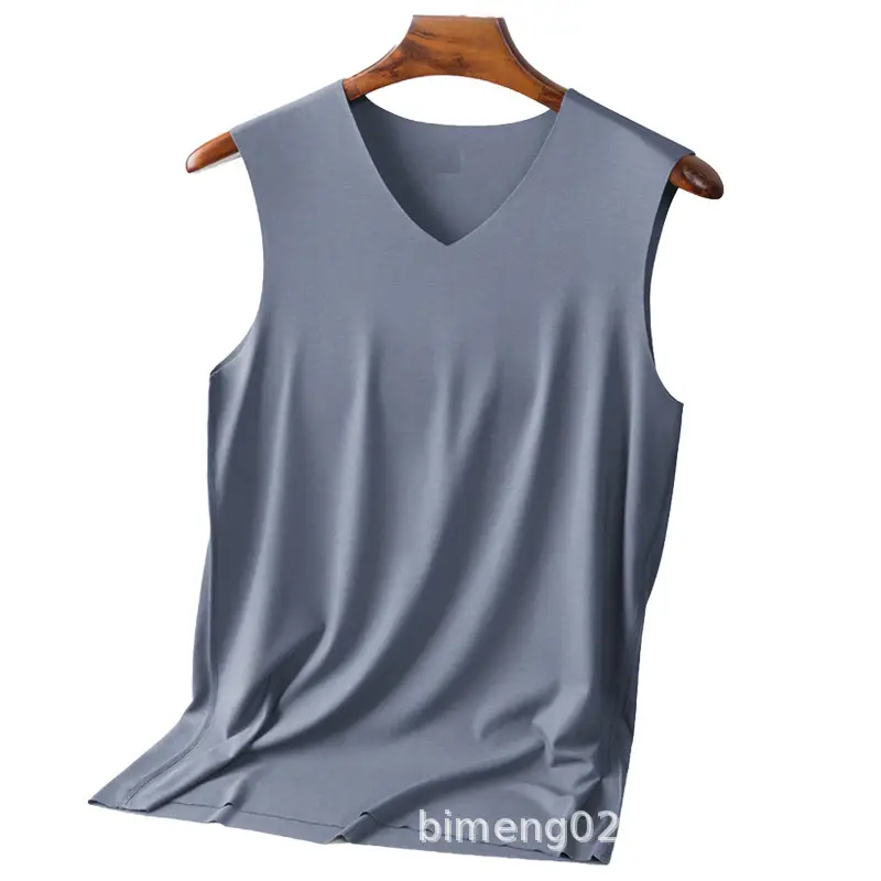 Men Sleeveless Ice Silk Vest Grey Plus Large