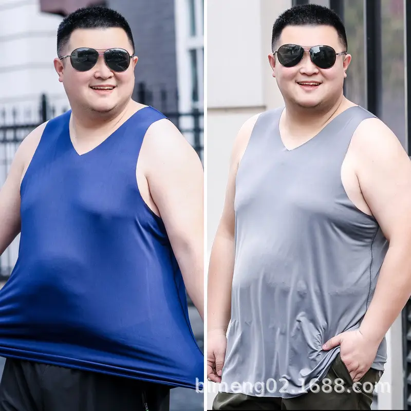Men Sleeveless Ice Silk Vest Grey Plus Large