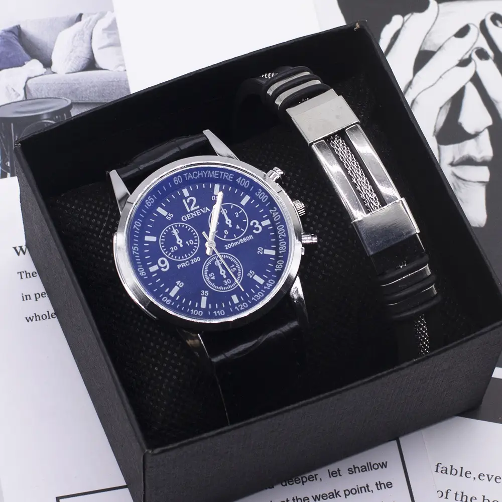 Men Chronograph Watch with Blue Light Glass & Black Strap - Image 2